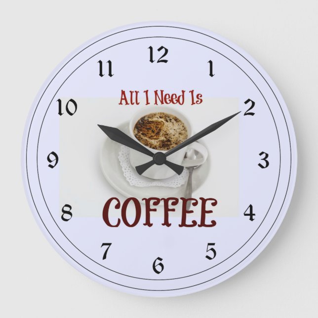Reloj Redondo Grande Todo lo que necesito es café (Anverso)