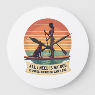 Reloj Redondo Grande Todo lo que necesito es mi perro y paddleboarding 