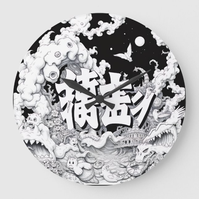 Reloj Redondo Grande Tokio Blanco y Negro (Anverso)