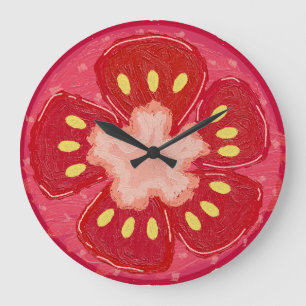 Reloj Redondo Grande Tomate Cortado Vibrante Fruta Pintada Moderna