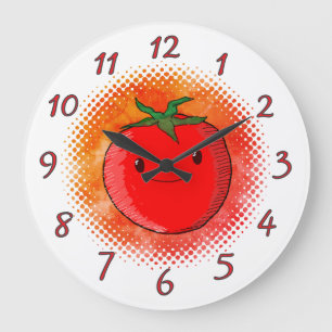 Reloj Redondo Grande Tomate de dibujos animados adorable fondo acuarela