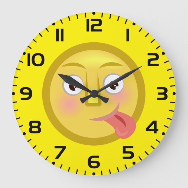 Reloj Redondo Grande Tongue Out Emoji Funny Goofy Face (Anverso)