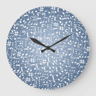 Reloj Redondo Grande Tonos Azules Ahumados Oscuros a Claros Notas Music