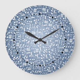 Reloj Redondo Grande Tonos Azules Ahumados Oscuros a Claros Notas Music