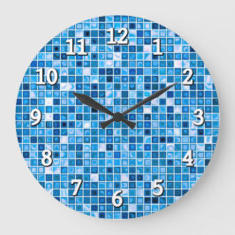 Reloj Redondo Grande Tonos De Baldosas Azules "Aguas" Mosaicas