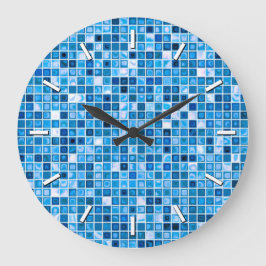 Reloj Redondo Grande Tonos De Baldosas Azules "Aguas" Mosaicas