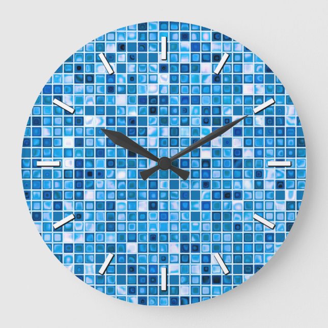 Reloj Redondo Grande Tonos De Baldosas Azules "Aguas" Mosaicas (Anverso)