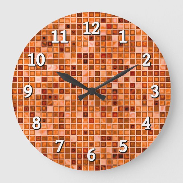 Reloj Redondo Grande Tonos De Cobre Tan Patrón De Mosaico 'Agudo' (Anverso)