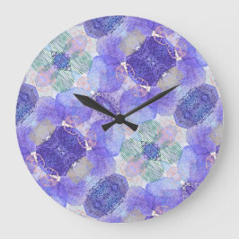 Reloj Redondo Grande Tonos de lavanda y flores abstractas verdes