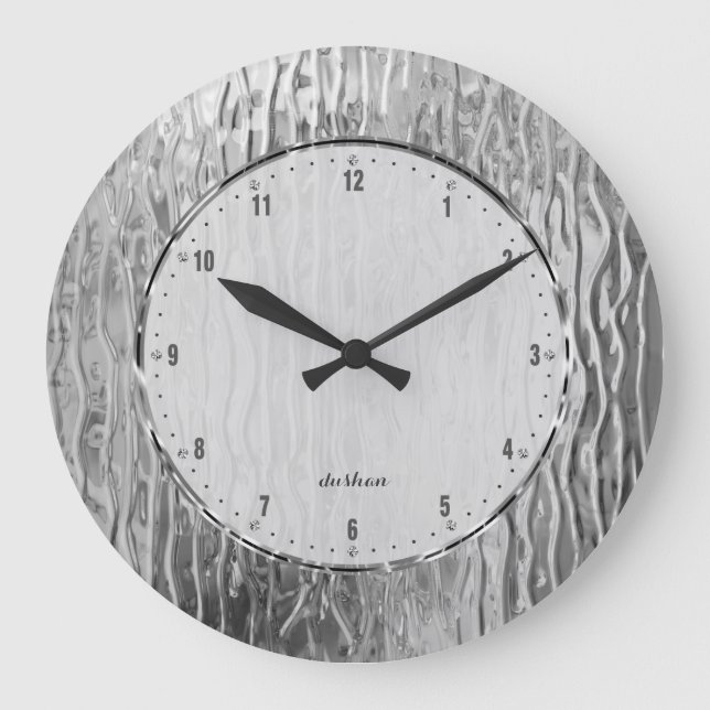 Reloj Redondo Grande Tonos de los gris plateados que derriten el vitral (Anverso)