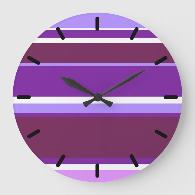Reloj Redondo Grande Tonos de rayas violetas (Anverso)