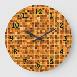 Reloj Redondo Grande Tonos De Rust Naranja Patrón De Mosaico 'Aguas'