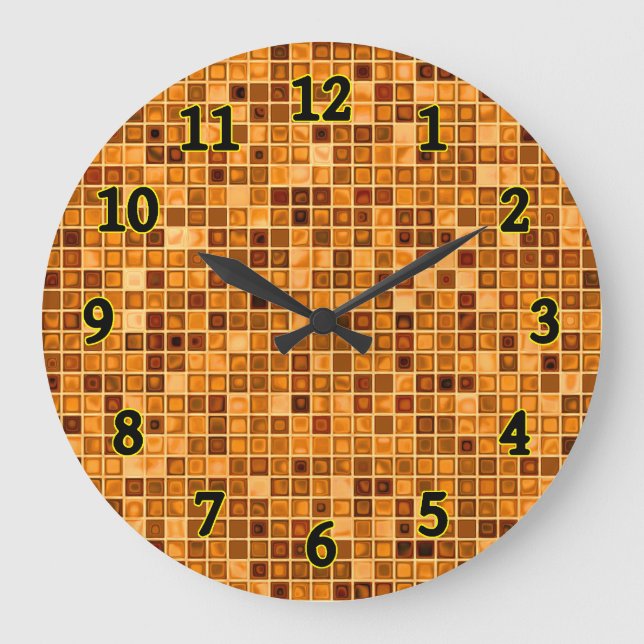 Reloj Redondo Grande Tonos De Rust Naranja Patrón De Mosaico 'Aguas' (Anverso)