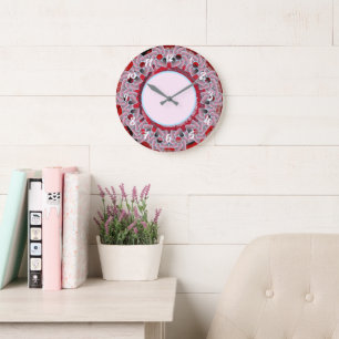 Reloj Redondo Grande Tonos de Wreath rosa del corazón alrededor del rel