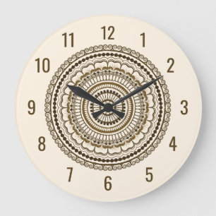 Reloj Redondo Grande Tonos marrones de la tierra Henna Mandala
