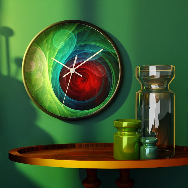 Reloj Redondo Grande Tormenta roja Resumen Ronda de Arte (Red Storm Floral Modern Abstract Art Color Pattern Clock)