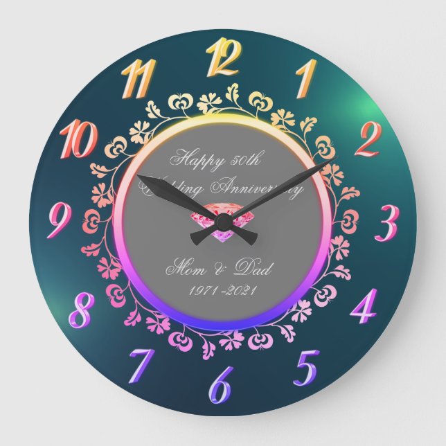 Reloj Redondo Grande Torneos Florales Ombre, Verde 50 Aniversario de Bo (Anverso)