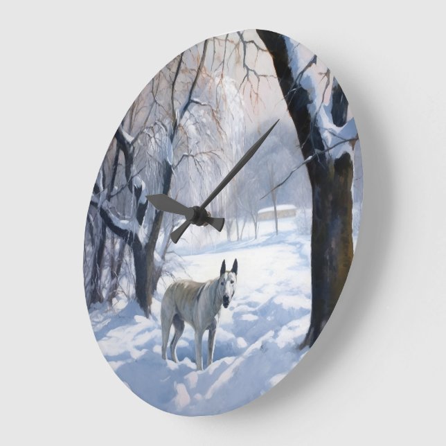 Reloj Redondo Grande Toro Terrier deja que nieve Navidades (Ángulo)