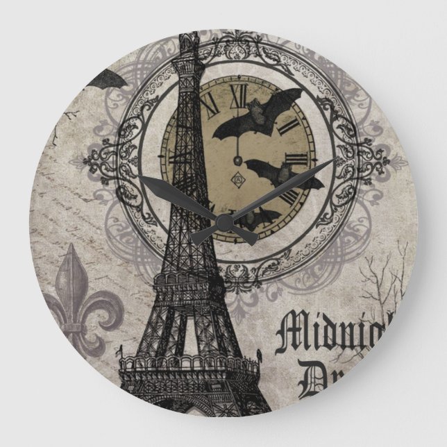Reloj Redondo Grande torre Eiffel de halloween francesa moderna (Anverso)