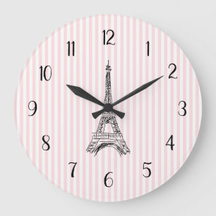 Reloj Redondo Grande Torre Eiffel Franja Rosa País Francés