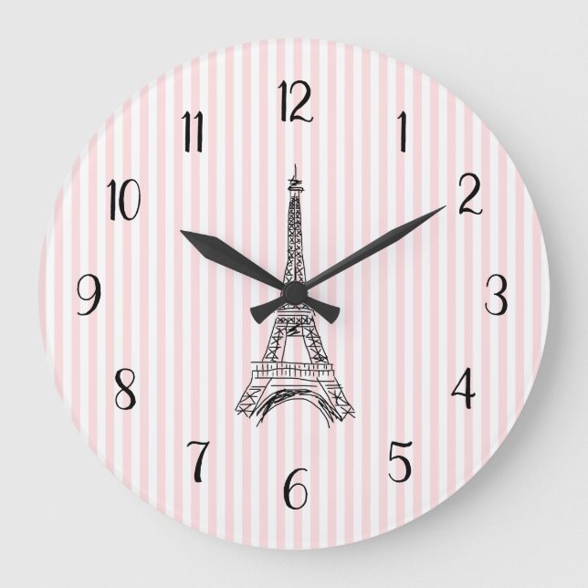Reloj Redondo Grande Torre Eiffel Franja Rosa País Francés (Anverso)