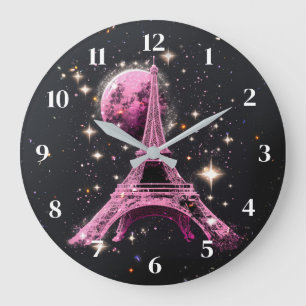 Reloj Redondo Grande Torre Eiffel Noche Luna