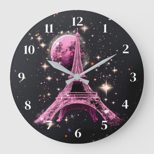 Reloj Redondo Grande Torre Eiffel Noche Luna           (Anverso)
