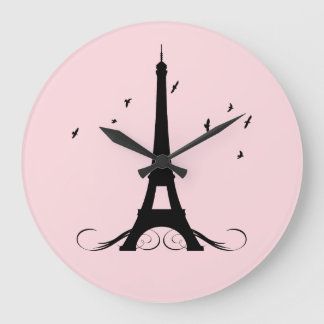 Reloj Redondo Grande Torre Eiffel Rosa de París