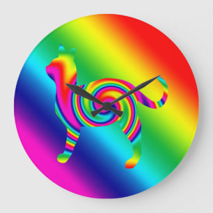 Reloj Redondo Grande Torsión formada gato del arco iris