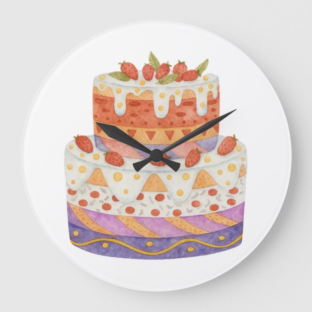 Reloj Redondo Grande Torta de dos niveles de fresa (Anverso)