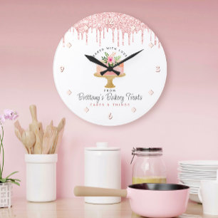Reloj Redondo Grande Torta de purpurina rosa sonrosado Drips Pastelería