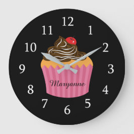Reloj Redondo Grande Torta Rosa Cuta En Cocina Personalizada Negra