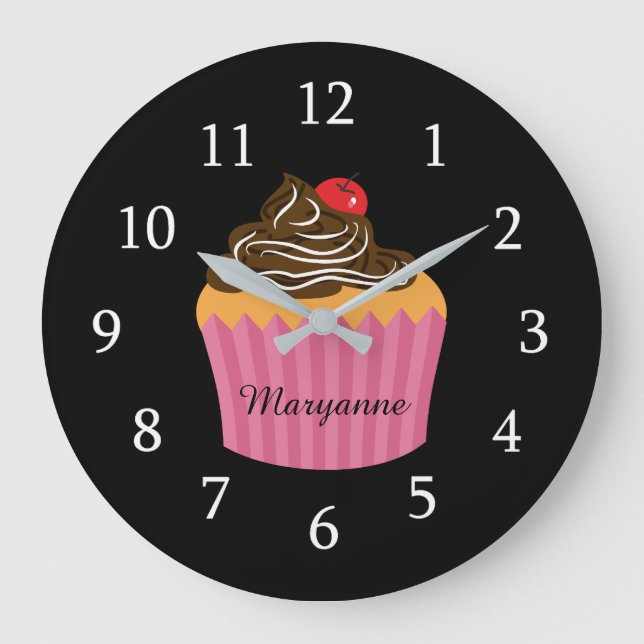 Reloj Redondo Grande Torta Rosa Cuta En Cocina Personalizada Negra (Anverso)