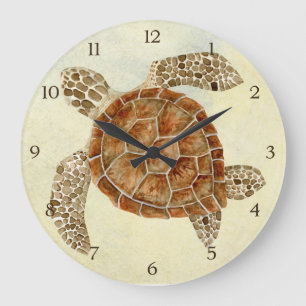 Reloj Redondo Grande Tortuga de mar costera del collage de la costa del