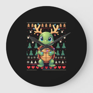 Reloj Redondo Grande Tortuga de Navidad con Luces al Estilo de Suéter F
