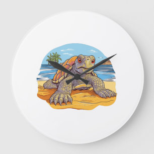 Reloj Redondo Grande Tortuga Dibujos animados playa