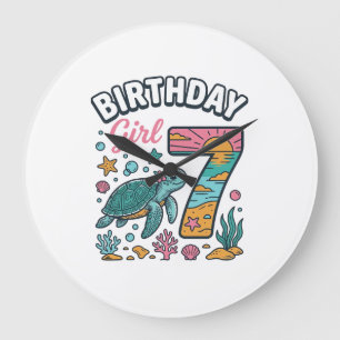 Reloj Redondo Grande Tortuga Marina Cumpleañera Diseño Vectorial 7º Cum