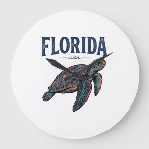 Reloj Redondo Grande Tortuga marina de Florida grabado vintage gráfico_