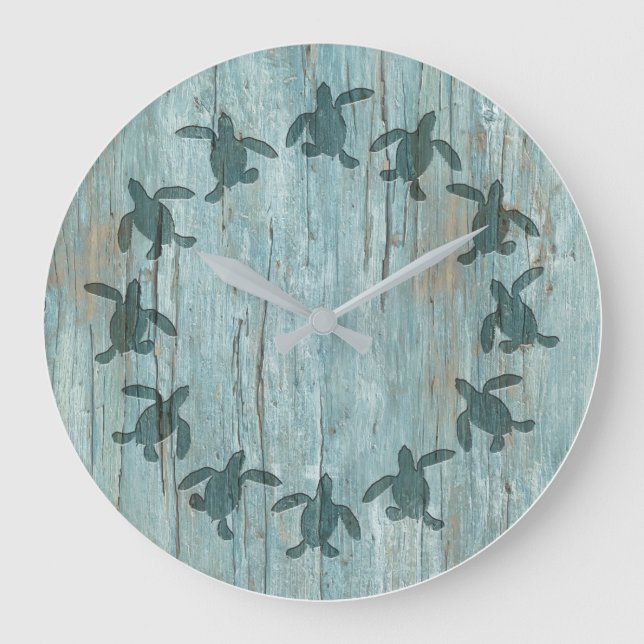 Reloj Redondo Grande Tortuga marina Hatching Wood Pattern Wall Clock (Anverso)