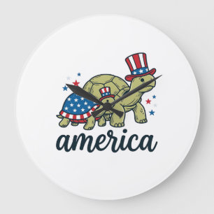 Reloj Redondo Grande Tortuga Patriótica América Diseño de Grabado Vinta