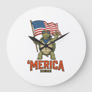 Reloj Redondo Grande Tortuga Patriótica ‘Merica Vector Vintage