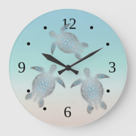 Reloj Redondo Grande Tortugas de plata Turquesa Marítimo Moderno