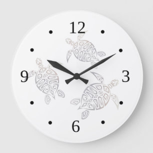 Reloj Redondo Grande Tortugas Marinas Beige Blanco Marítimo Costero Núm