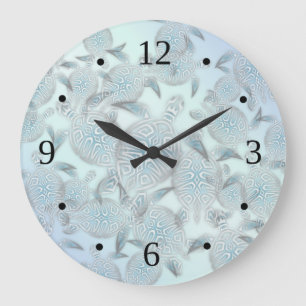 Reloj Redondo Grande Tortugas Marinas Patrón Plata Azul Costero Náutico