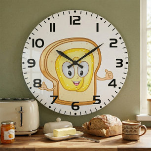Reloj Redondo Grande Tostada Feliz Kawaii Rebanada de Pan con Mantequil