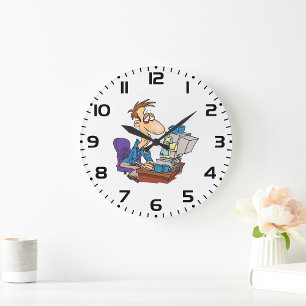 Reloj Redondo Grande Trabajador de oficina con exceso de trabajo Funny 
