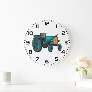 Reloj Redondo Grande Tractor Azul Vintage Vida en la Granja