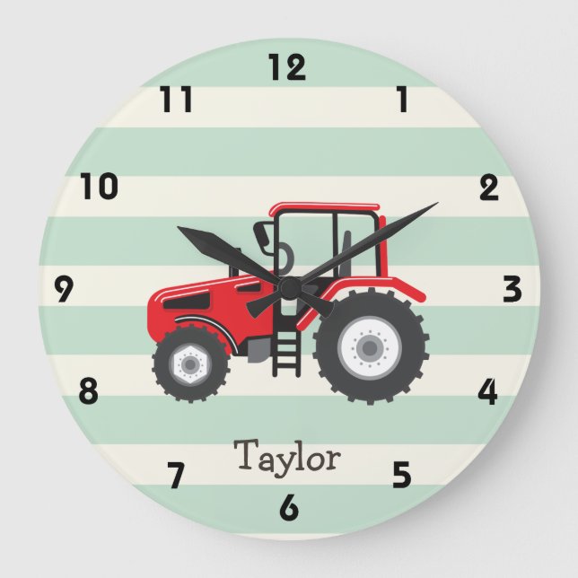 Reloj Redondo Grande Tractor de granja roja (Anverso)