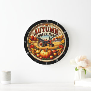 Reloj Redondo Grande Tractor de Saludos de Otoño