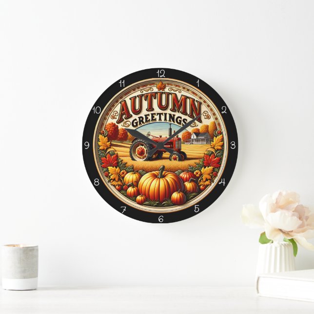 Reloj Redondo Grande Tractor de Saludos de Otoño  (Hogar)